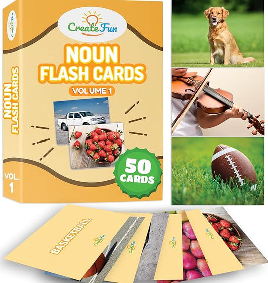 50 Noun Flash Cards, Fun Vocabulary Builder Educational Learning Photo Cards for Kids, Homeschool, Adults, Seniors, Speech Therapy, ESL, Autism, Dementia, Aphasia, SLP, ABA, and Occupational Therapy