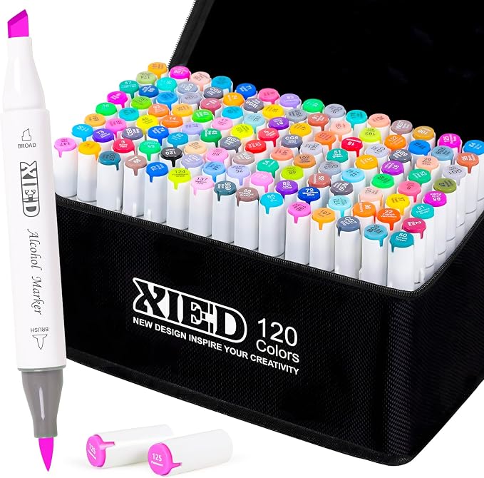 Alcohol Markers, 120 Colors Chisel & Brush Tip Coloring Markers Set, Double Tipped Markers Set for Artist Adults Coloring or Drawing