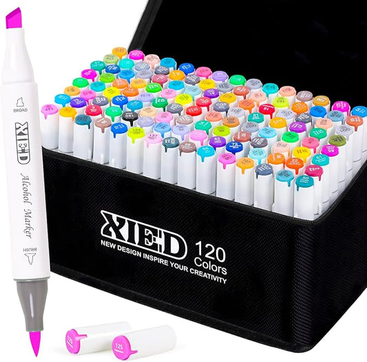 Alcohol Markers, 120 Colors Chisel & Brush Tip Coloring Markers Set, Double Tipped Markers Set for Artist Adults Coloring or Drawing