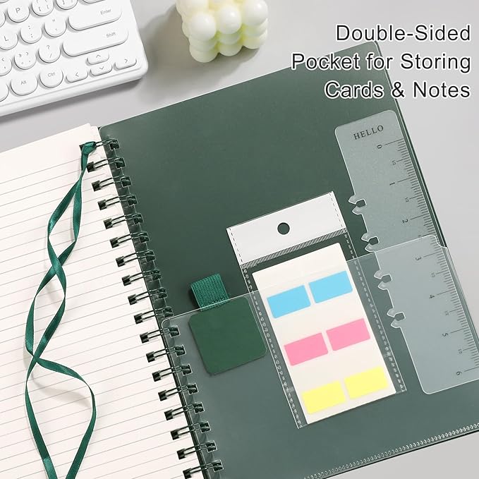 EMSHOI A5 College Ruled Spiral Notebook, Thick 300 Pages/150 Sheets, 100GSM Ink-Proof Waterproof PVC Hardcover Lay-Flat Lined Journal for Work Office School Writing, Small 5.7"x8.22" - Dark Green