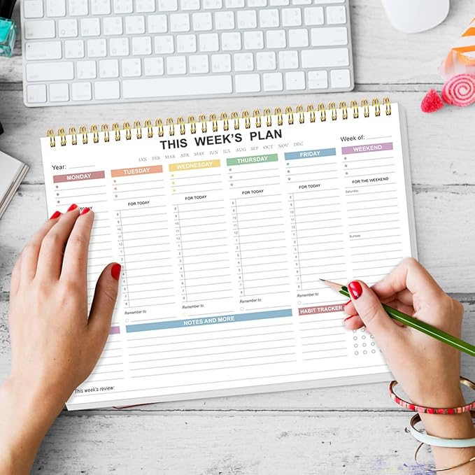 Undated Weekly Planner - 8.5" x 11" Undated Daily Productive Weekly To Do List Notepad for Home, Work, School, Projects, 52 Weeks, Clean Colorful Design