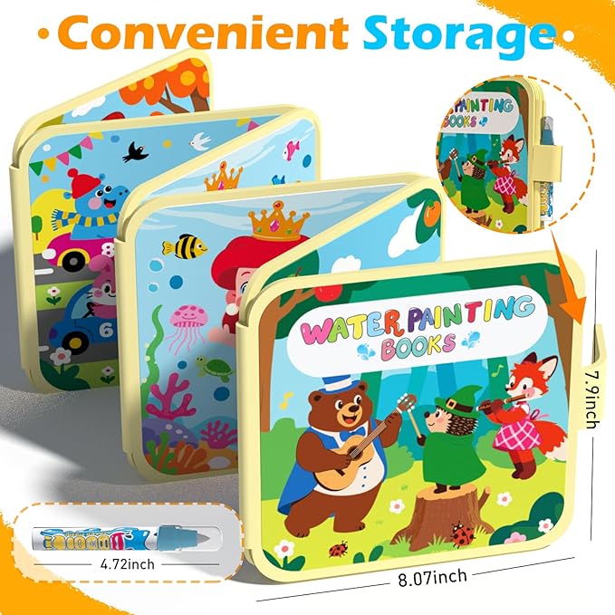 BATHKITS Magic Water Coloring Books for Kids, Reusable Water Painting Books with Water Pen, Fairy Tale Themes,No Mess Paint, Travel Activity Toy, Ages 3+