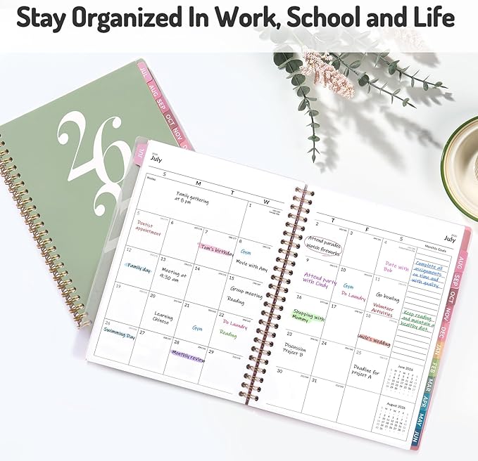 Forvencer Planner 2026-2027, July 2026 - June 2027, 8.5" x 11" Academic Year Monthly and Weekly Calendar Planner with Spiral Bound, Month Tabs, Flexible Cover for School Office (A4, Pink)