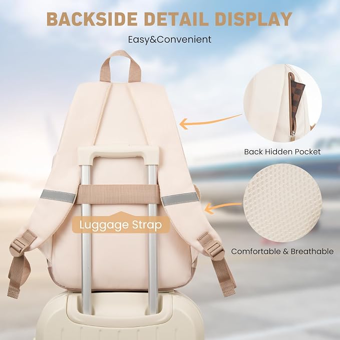 WINDARS School Backpack with Lunch Box for Teen Girls, Cute College Backpacks for Women Students Aesthetic Bookbag Large 15.6 Inch Laptop Bag Middle School Travel Back Pack (Khaki Beige-3 Pcs)