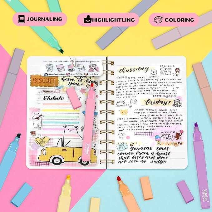 Bible Highlighters,Assorted Colors, Cute Paste Chisel Tip 8 pack | Aesthetic Cute Highlighters For Bible & Journaling, Back To School Supplies