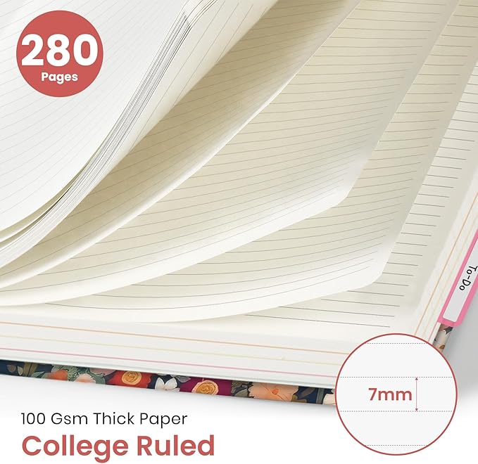 Large Spiral Notebook with Dividers & Tabs, 8.5" x 11" Hardcover 5 Subject Notebook for Work, 280 pages, College Ruled, Cute Journal for Women, Perfect for Study & Office Note Taking, Garden