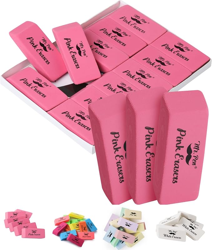 Mr. Pen- Pink Pencil Eraser, 12 Pack