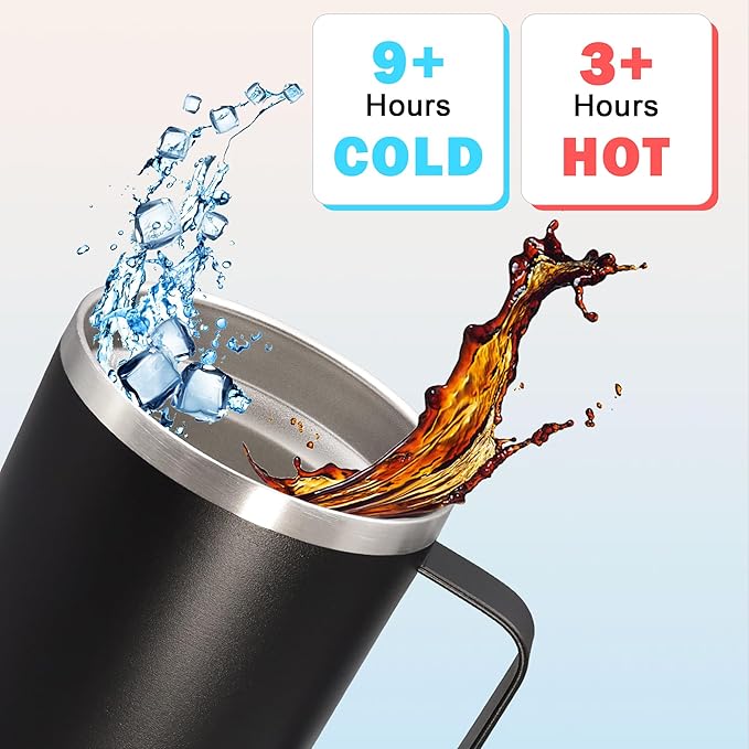 20 oz Tumbler with Handle and Lid, Stainless Steel Tumbler Insulated Travel Coffee Mug, Spill Proof Double Wall Vacuum Tumbler Cup Keep Drink Hot & Cold, Black, 1 Pack