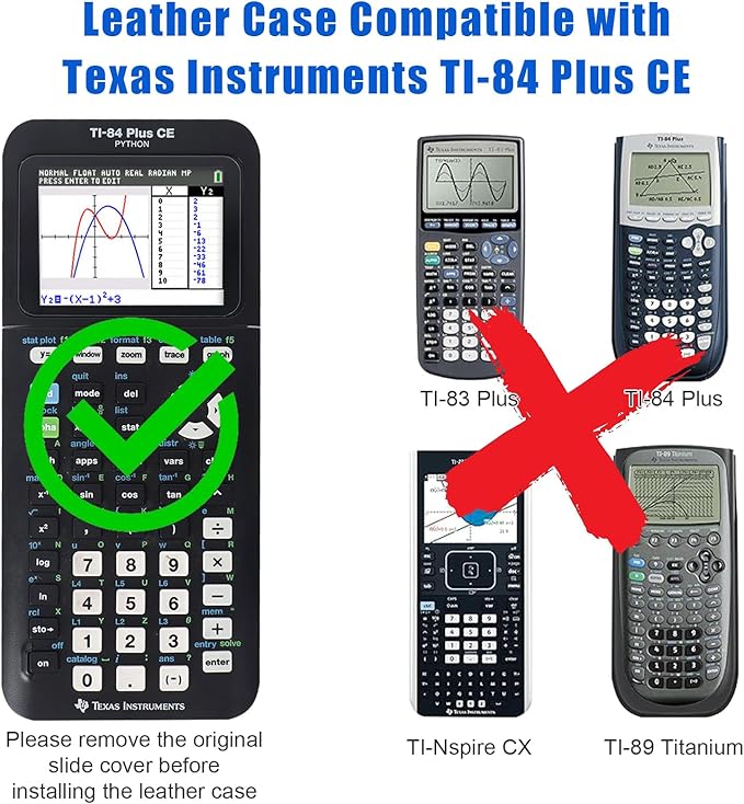 YouKnow PU Leather Protective Case Compatible with Texas Instruments TI-84 Plus CE Color Graphing Calculator with ID Card Slot (Only Case) (Blue)