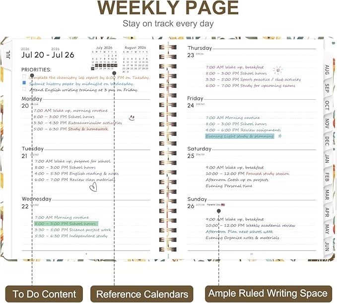 Planner 2026-2027, Weekly and Monthly Academic Planner, July 2026 - June 2027, Hardcover Calendar Agenda Book for School Year Planning, School Supplies for Teacher and Student, A5(6.3'' x 8.5'')