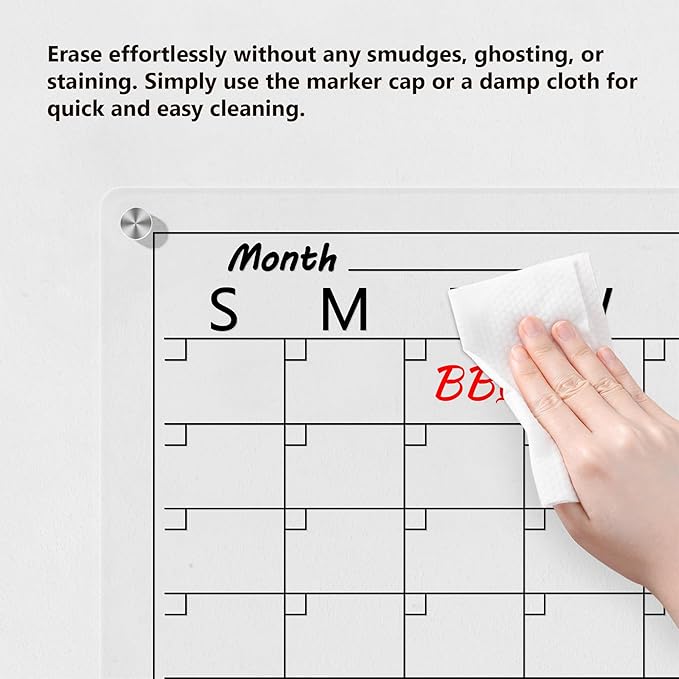 Neatsure Acrylic Calendar Whiteboard for Wall, 15"x11" Small Clear Monthly Planner Dry Erase White Board for List, Kitchen, Planning, Memo