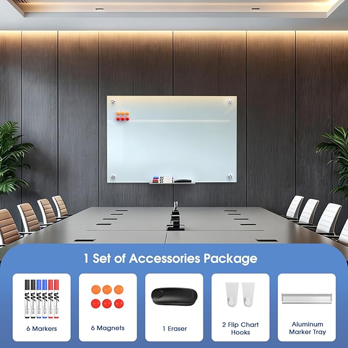 MaxGear Glass Whiteboard 36 x 24 Inch, Tempered Glass Dry Erase Board, Frameless Wall Mounted Magnetic Whiteboard for Home Office, Study, Small Office, Personal Use