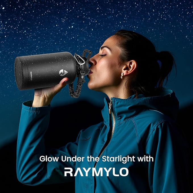 RAYMYLO 64oz Insulated Water Bottle, Triple Wall Vacuum Stainless Steel Water Bottles - Keeps Cold 48H, Reusable Half Gallon Jug for Gym, Sports, Camping, Hiking,Travel, Starry Sky-Black