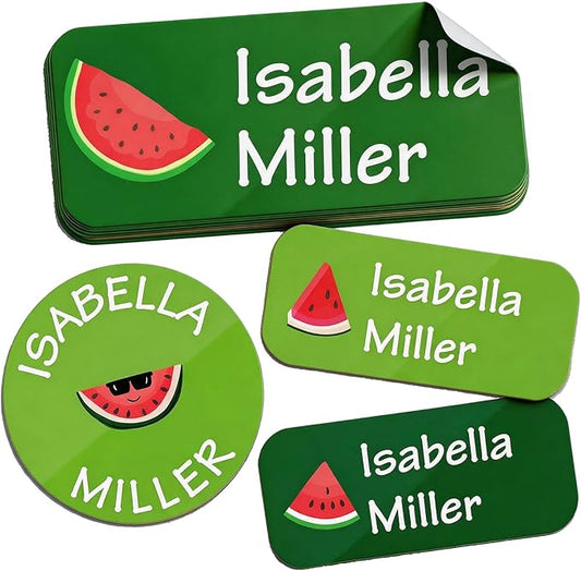 Waterproof Custom Name Stickers (135 Labels) - Personalized Daycare Labels for Clothing, Water Bottles, Lunch Boxes & School Supplies - Ideal for Camp & Daycare - No-Iron (Watermelon)