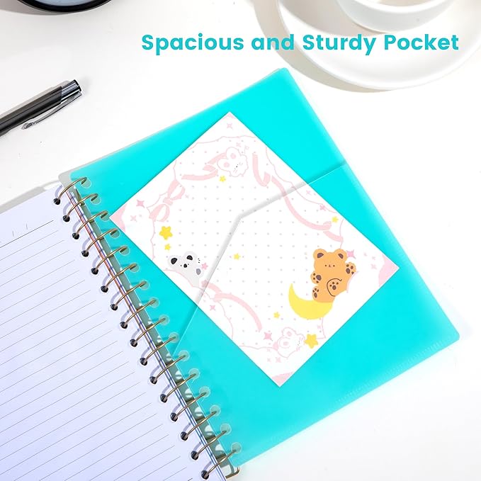 CAGIE Small Spiral Notebooks with Removable Dividers Tabs, 5 Subject Notebook College Ruled, A5 Notebooks for School Work with Plastic Cover, Back Pocket, Spiral Bound, Teal