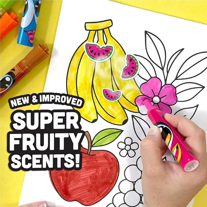 Scentos Scented Chisel Tip Markers 8 Pack, With Fruit Scent, 8 Assorted Colors, Different Fruity Each, Washable Markers, Marker for Kids, for Posters and Science Fairs, Super Washable Ink.