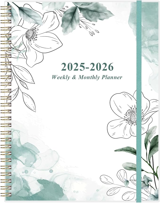 2026-2027 Planner - Planner 2026-2027 from July 2026 - June 2027 with 12 Monthly Tabs, Flexible Cover, Inner Pocket, 8.5" x 11", Teal Flowers