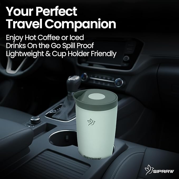 12oz Travel Coffee Mug Tumbler Insulated Stainless Steel Coffee Cup with Leakproof Lid for Hot and Cold Drinks BPA Free Reusable Mug Dishwasher Safe Cup Holder Friendly, Pastel Green