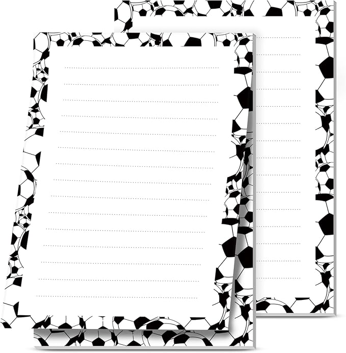 2 Pack Lined Sticky Notes 4x6 in, Cute Self-Stick Notepads with Lines, Large Memo Pads Strong Adhesive for Office, Home Black White Soccer