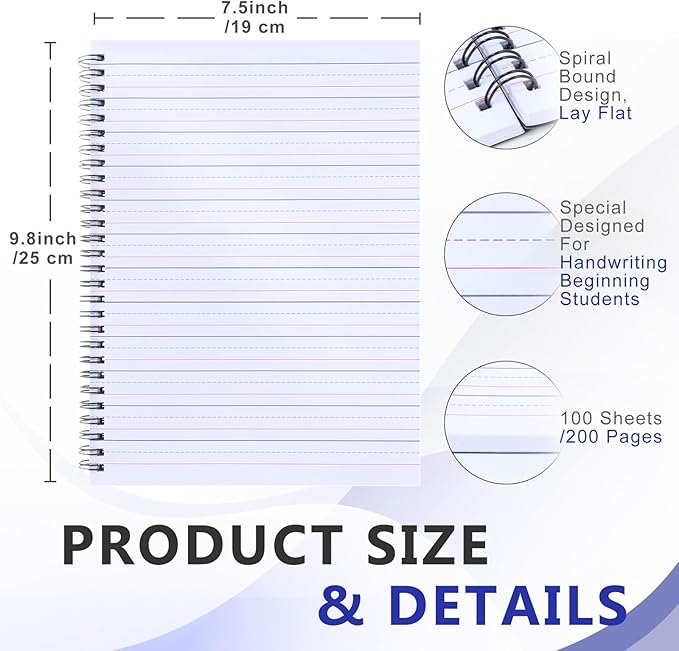 Gilprop 4 Pcs Primary Composition Notebook Spiral K-2 Writing Workbook Wide Ruled Paper Primary Journal 100 Sheets 9.8" x 7.5" Kindergarten Notebook