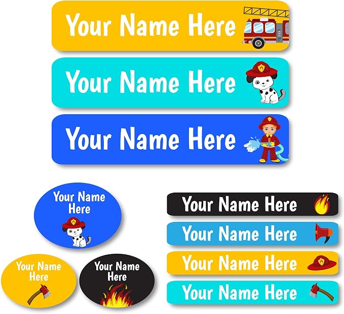 Lovable Labels Personalized Labels for Kids (85 Labels/Pack) - 3 Label Sizes Waterproof Dishwasher Safe Peel & Stick Labels for School Supplies Daycare Camp Clothing Bottles (Ember)