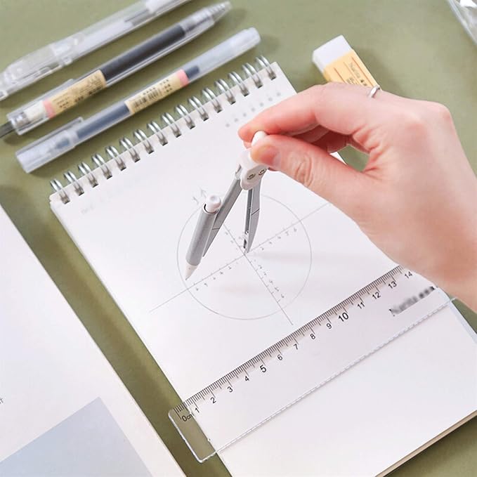 Math Geometry Compass 10 Piece Geometry School Set Compass, with Protractor Rulers Pencil for Math Best Gift