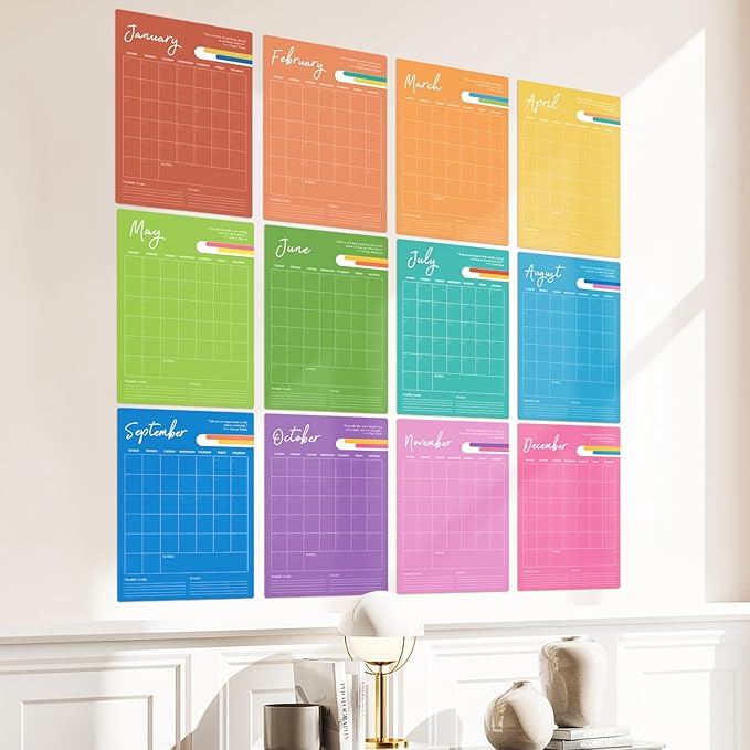 Ospelelf Undated Wall Calendar Dry Erase 12 Month, 12" x 17" Laminated Calendar Monthly Office Calendar 2026, 12 Sheets