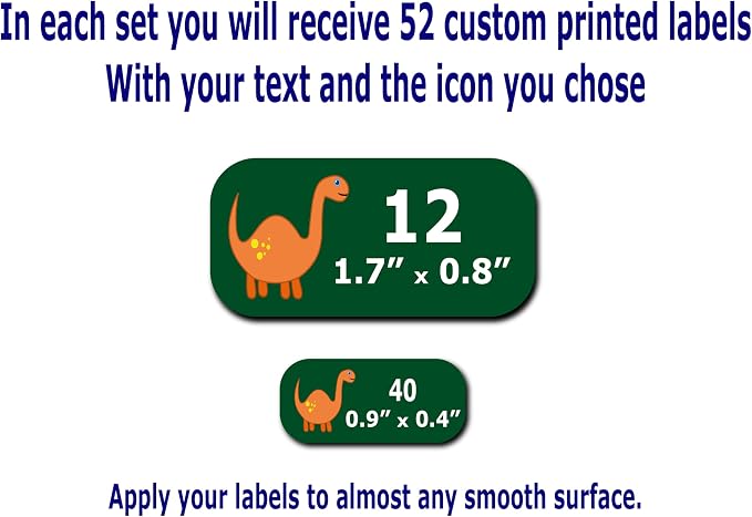 Custom Name Labels – Boys, Girls and Kids Icon Designs. 52 Waterproof Labels for School, Daycare and Camp. Personalized Stickers, Dishwasher and Microwave Safe, Machine Washable.
