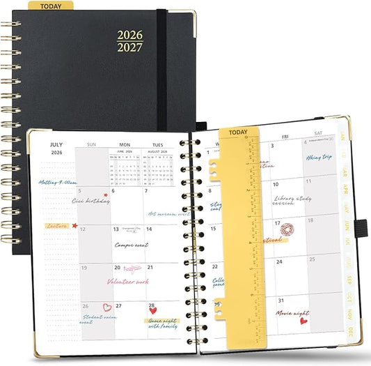 POPRUN 2026-2027 Monthly Planner, 18 Month Calendar (July 2026-Dec 2027), 6.25" x 8.5" A5 Spiral Hardcover Organizer with Dotted Note Pages, Professional Appointment Book for Business Office, Students & Teachers - Black