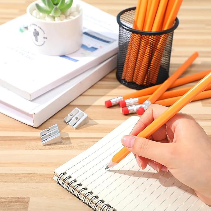 Fainne 48 Pcs Fat Pencils Jumbo Big Thick Large Pencils and 3 Pieces Sharpeners for Kids Beginners Preschoolers Kindergarten School Office Supplies(Orange+Silver,Triangle)