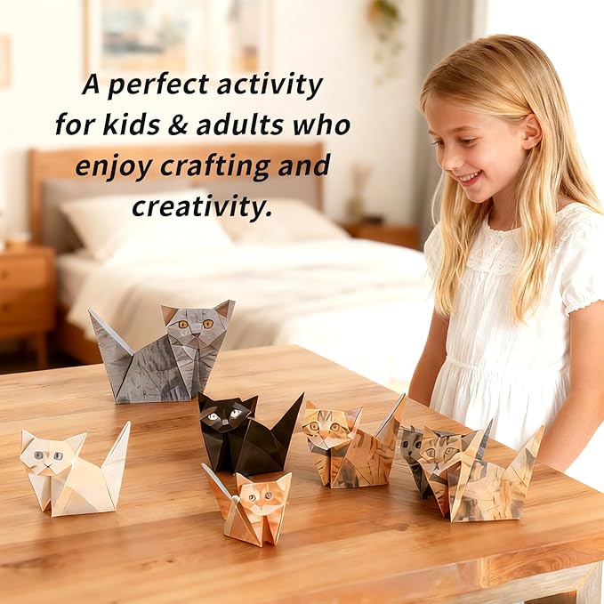 New 2026 Paper Cats - DIY Origami Paper Cats - 50 Sheets DIY Origami Paper to Fold Cute Cat Figures, paper cats origami,Fun Craft Activity for Adults & Kids, Desk Decoration & Gift for Cat Lovers