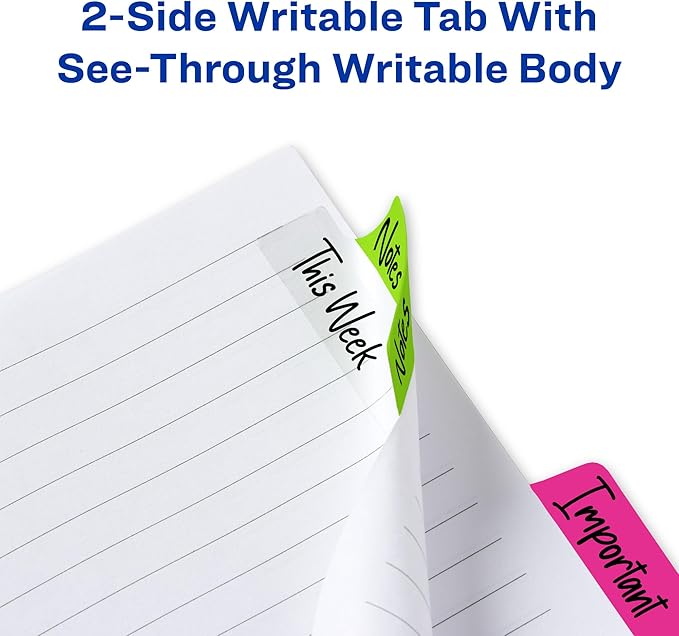 Avery Margin Ultra Tabs, 2.5" x 1", 2-Side Writable, Neon Colors, 24 Repositionable Tabs, 72 Packs (74767)