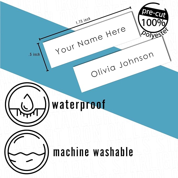 Starlight Iron On Labels for Clothing [100 Count] Personalized Name Tags for Clothes for Daycare, Camp, Uniforms, Collage, Nursing Homes, Crafts and Quilts - Non-Fray, Washable Name Labels