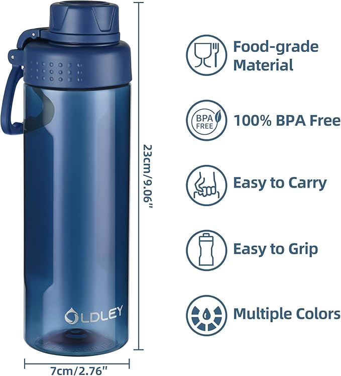 OLDLEY Water Bottles 20oz BPA Free Tritan Water Bottle with Carry Handle and Spout Lid, Leakproof Kids Water Bottle for Home,Travel, School, Outdoors,Navy Blue