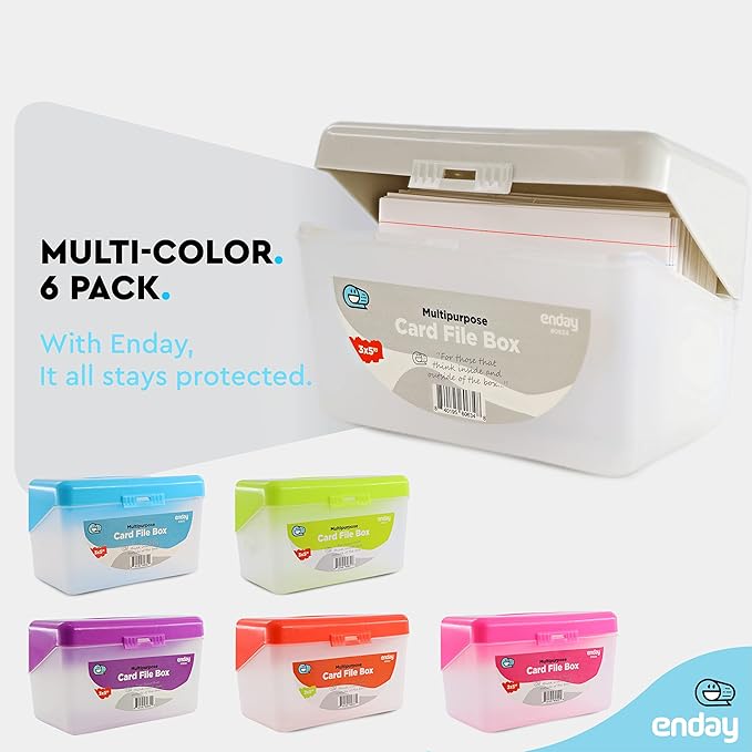 Enday Index Card Box Grey 3x5 Index Card Holder, Index Card Organizer, Flash Card Holder, Holds 250 Cards.