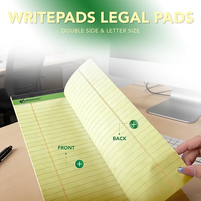 KAISA Legal Note pads 8.5 x 11，12pads 600 Sheets note pads office supplies Recycled Paper 8.5 x 11 Wide Ruled 50 sheets Premium Thick Paper Hard Back Notepads 8-1/2"x 11-3/4" Writing Tablet Canary For Office Supplies (Pack of 12)