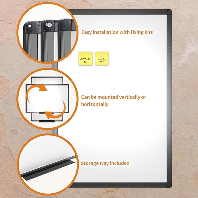 VIZ-PRO Magnetic Whiteboard/Dry Erase Board with Black Aluminium Frame, 48 X 24 Inches, Includes 1 Eraser & 2 Markers & 4 Magnets
