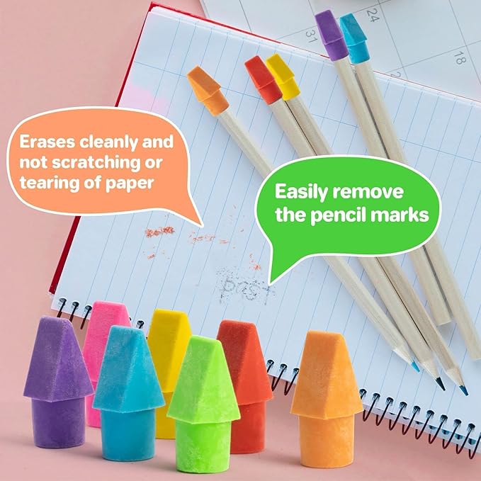 Sukh Cap Erasers for Pencils Pulk - Pencil Top Erasers Cap Erasers Toppers for Latex Free Assorted Colors School Supplies for Teachers Classroom Home and Office (Pack of 100)