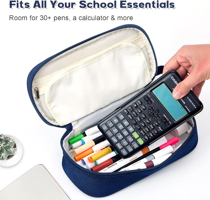Pencil Case Pouch, Large Capacity Pen Bag Organizer, Cute Aesthetic Pencil Box for Girls Boys Kids, Back to School Supplies, Teacher Supplies Classroom Essentials, Navy Blue