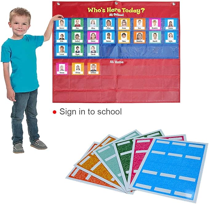 amzoya Attendance Pocket Chart with 72 Student Cards-Classroom Behavior Tracker for Perschool to Elementary,Pocket Chart for Classroom…