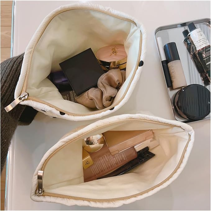 uekeboag Shells Quilted Cotton Makeup Bag,Travel Pouch(LightBlue) | Cotton Aesthetic Cosmetic Bag for Women,Shell Embroidery,Wedding Gifts, Bridal Gifts