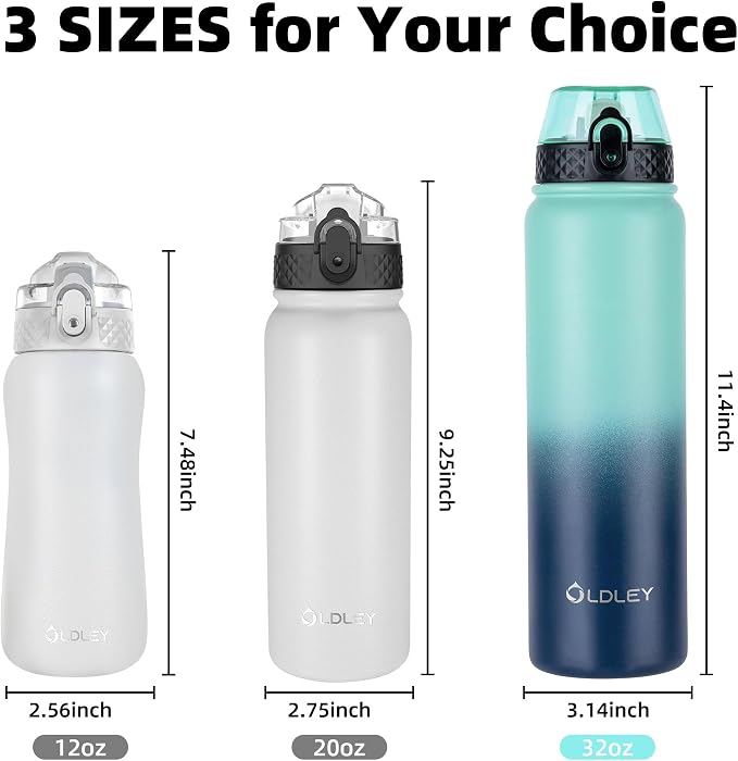 Oldley Insulated Water Bottle 32 oz Stainless Steel with Straw Lid/Chug Lid, Double Wall Vacuum Wide Mouth Sweat/Leak-Proof for Sports Gym Travel Camping (Caribbean Blue)
