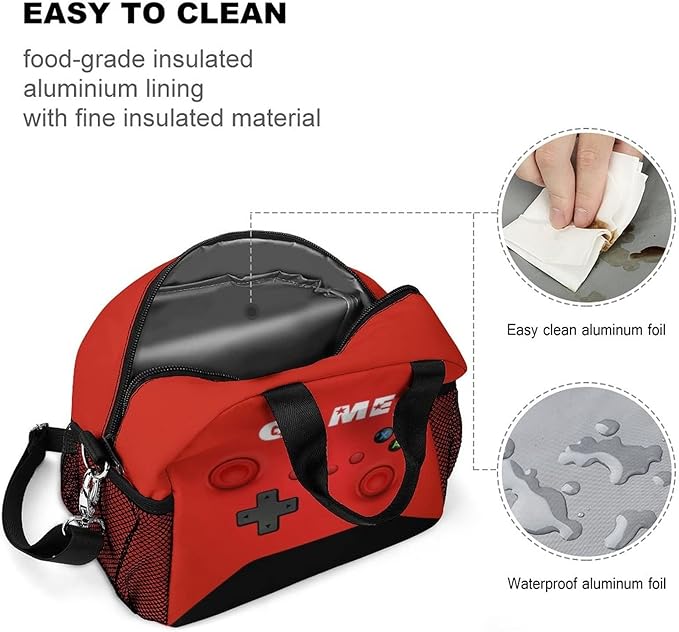 Insulated Lunch Box for Boys Girls, Game Lunch Bag for School Work Office Travel Picnic Hiking Beach, Waterproof Leakproof Portable Fits Most Bento Boxes