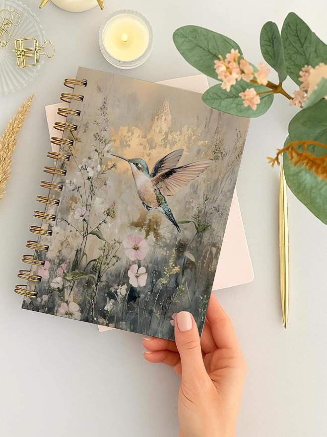 Vintage Hummingbird Bird Birding Spiral Notebook, Cottagecore Floral Bird Journal, Hummingbird Gifts for Women Journal, Birds Lover Gifts Notebook 5.5x8.3 Inch-390