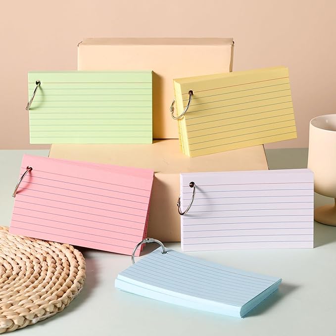 250 Count Index Cards 3x5 Inch Heavyweight Colored Flash Cards with Ring Study Flashcards Note Cards for Studying School College Supplies