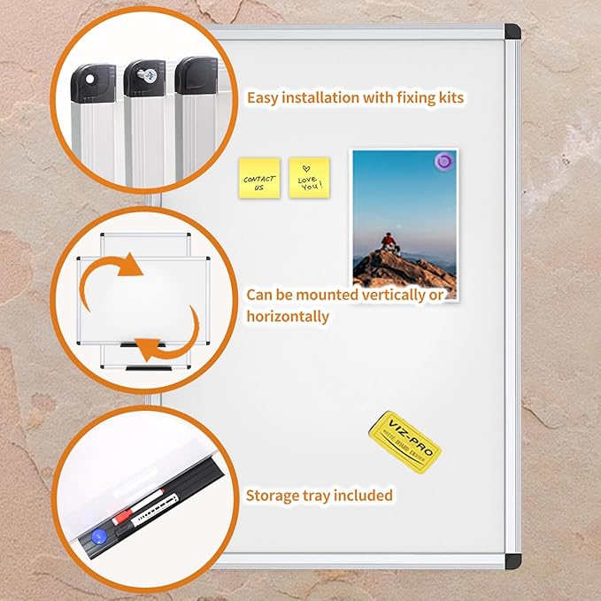 VIZ-PRO Magnetic Dry Erase Board, 24 X 18 Inches, Silver Aluminium Frame (Pack of 3)