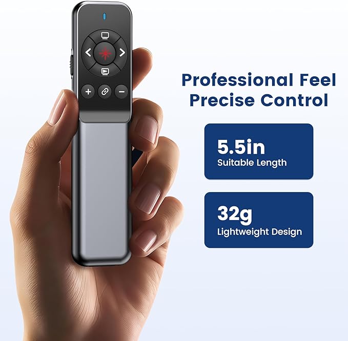 Wireless Presentation Clicker with Laser Pointer, USB-C & USB-A Dual Receiver, Hyperlink & Window Switch Support, 100M Red Light, Compatible with PowerPoint/Keynote/Google Slides