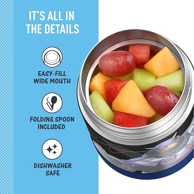 THERMOS FUNTAINER Kids Food Jar with Spoon, 10oz, Lightyear | Kid-Friendly Stainless Steel Insulated Food Container, Keeps Food Hot or Cold Longer for School & Play, BPA Free