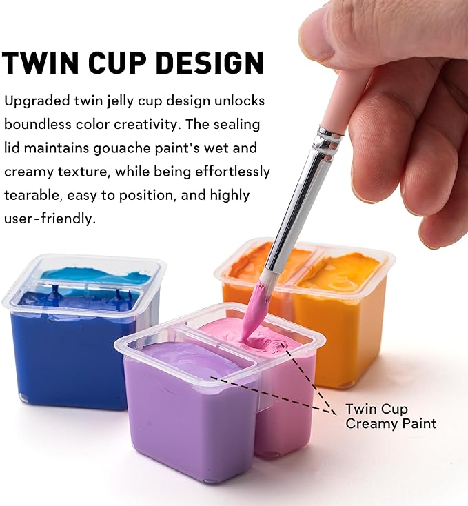 HIMI Twin Cup Jelly Gouache Paint Set with 3 Paint Brushes, 48 Colors 12g, Jelly Cup Design, Non Toxic Paint for Canvas and Paper, Art Supplies for Professionals (Green Case)
