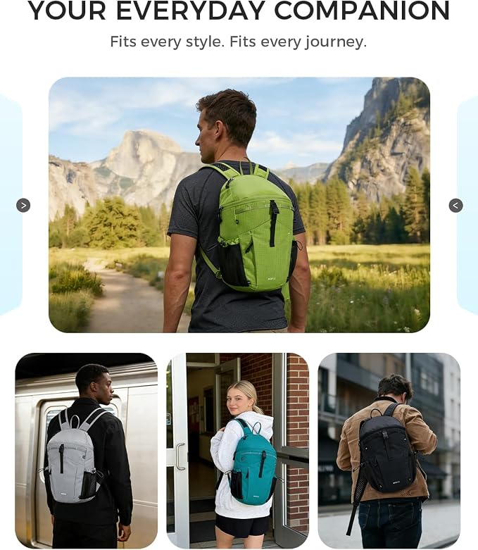 ECOHUB 15L Ultra-Lightweight Packable Backpack, Casual Daypack for Daily Use, Small Hiking & Travel, Foldable Backpack, Water-Resistant Nylon, Reflective Design